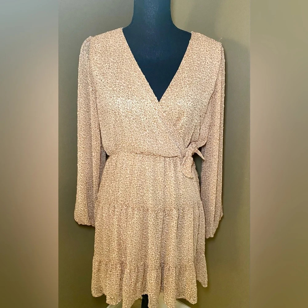 Altar'd State women's size M cheetah print faux wrap dress with sheer sleeve.